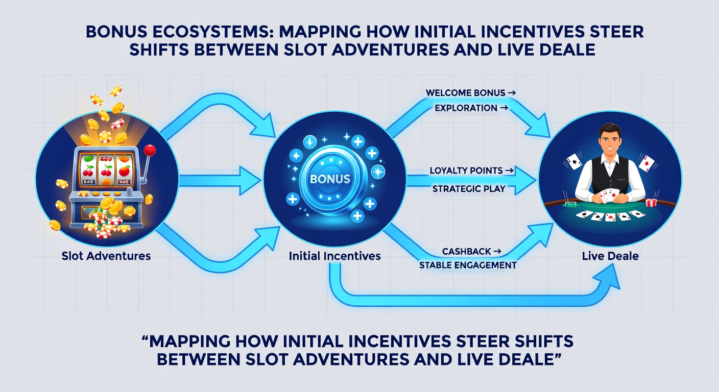 Flowchart illustrating player movement from slot incentives to live dealer engagement in bonus ecosystems