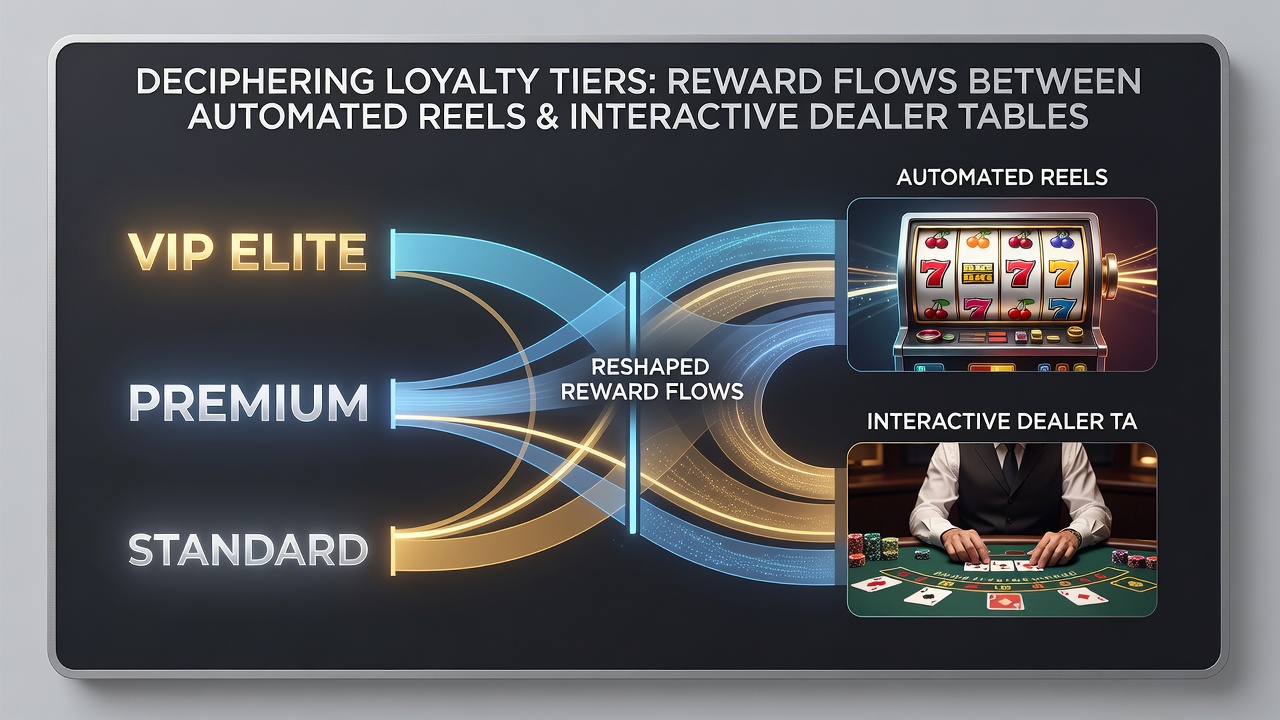 Loyalty dashboard displaying tier benefits and reward allocation between slots and live dealer sessions