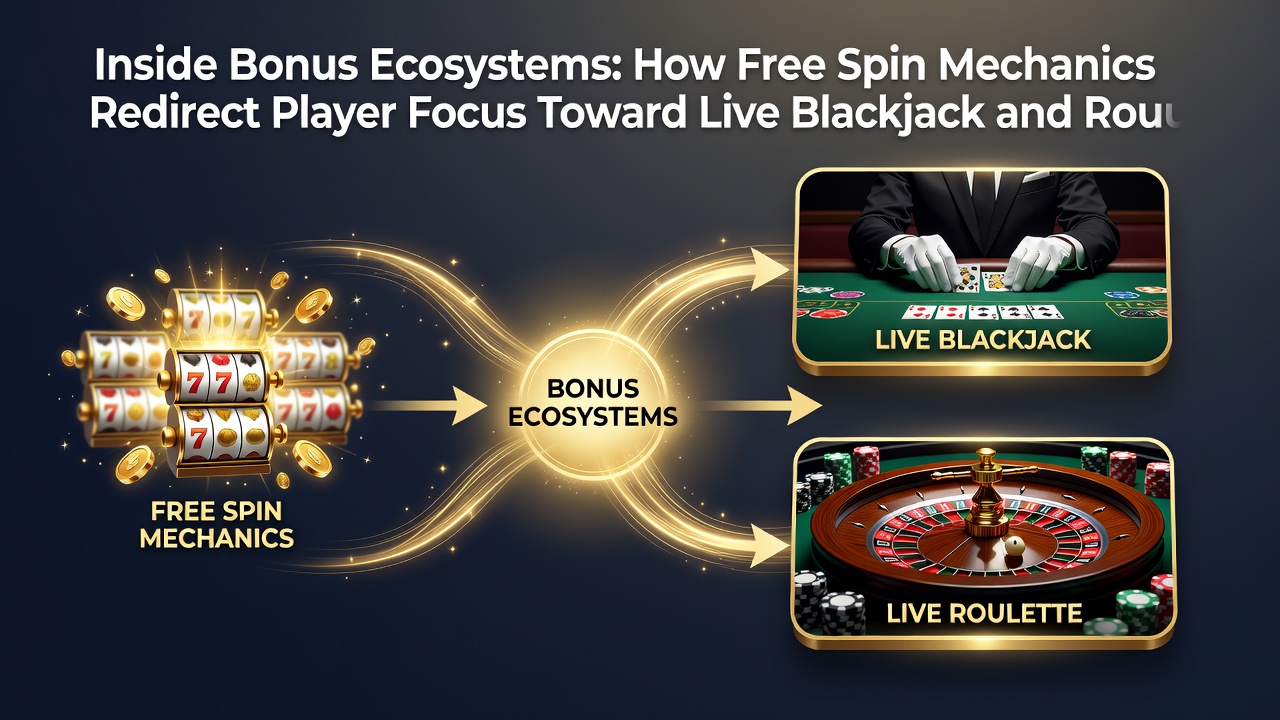 Diagram showing player journey from slot free spins to live roulette and blackjack tables