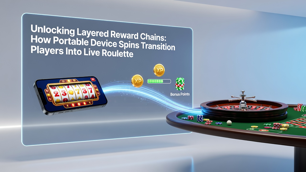 Live dealer roulette wheel and blackjack table on portable screen with reward chain indicators
